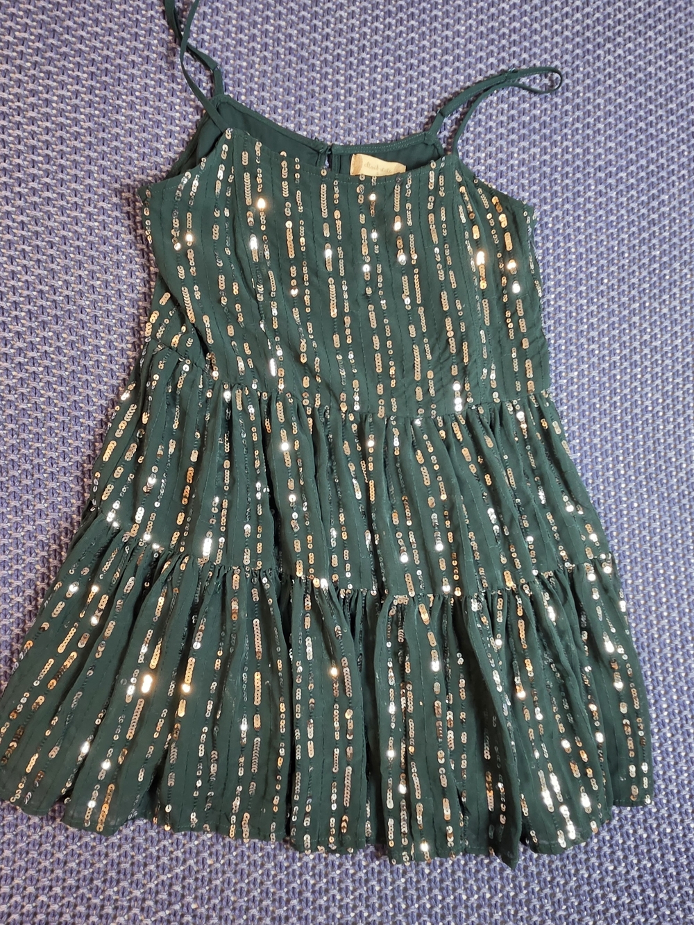Sequin Tiered Spaghetti-Strap Dress Altar'd State Dark Green